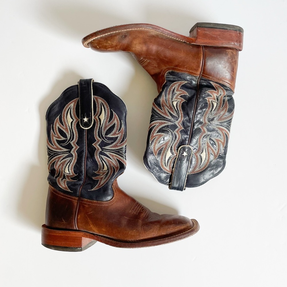 Men's Vintage Tony Lama Two-Tone Brown & Black Western Leather Cowboy Boots